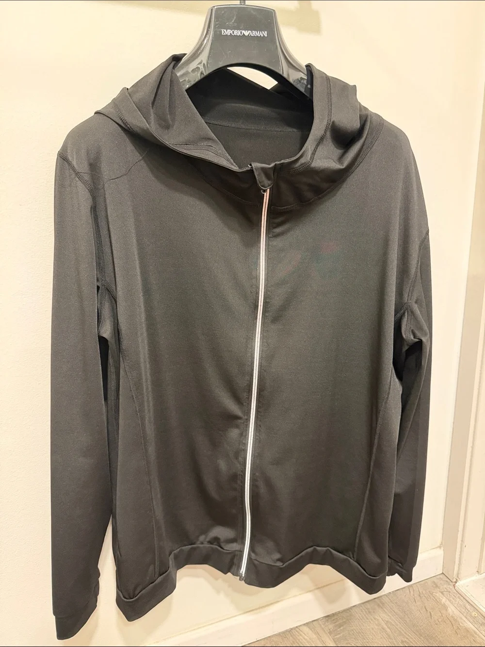 Black Nylon slim fit Zip-Up Hooded Jacket